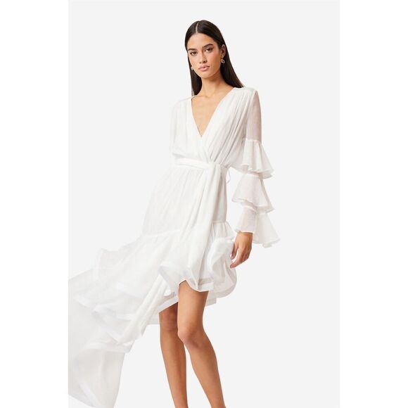 ELLIATT Louise Gown Asymmetric Party Dress White Bridal Bachelorette Size S NWT - Picture 1 of 8